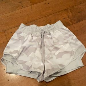 Gray and white camo athletic shorts